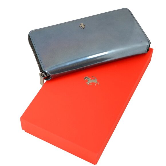 Scuderia Ferrari Hypersonic Blue Patent Leather Zip-Around Continental Wallet